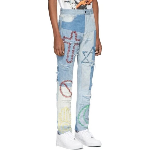 Who Decides War by MRDR BRVDO Unified Embroidered Jeans 30 Mens Blue $675 - Picture 14 of 16